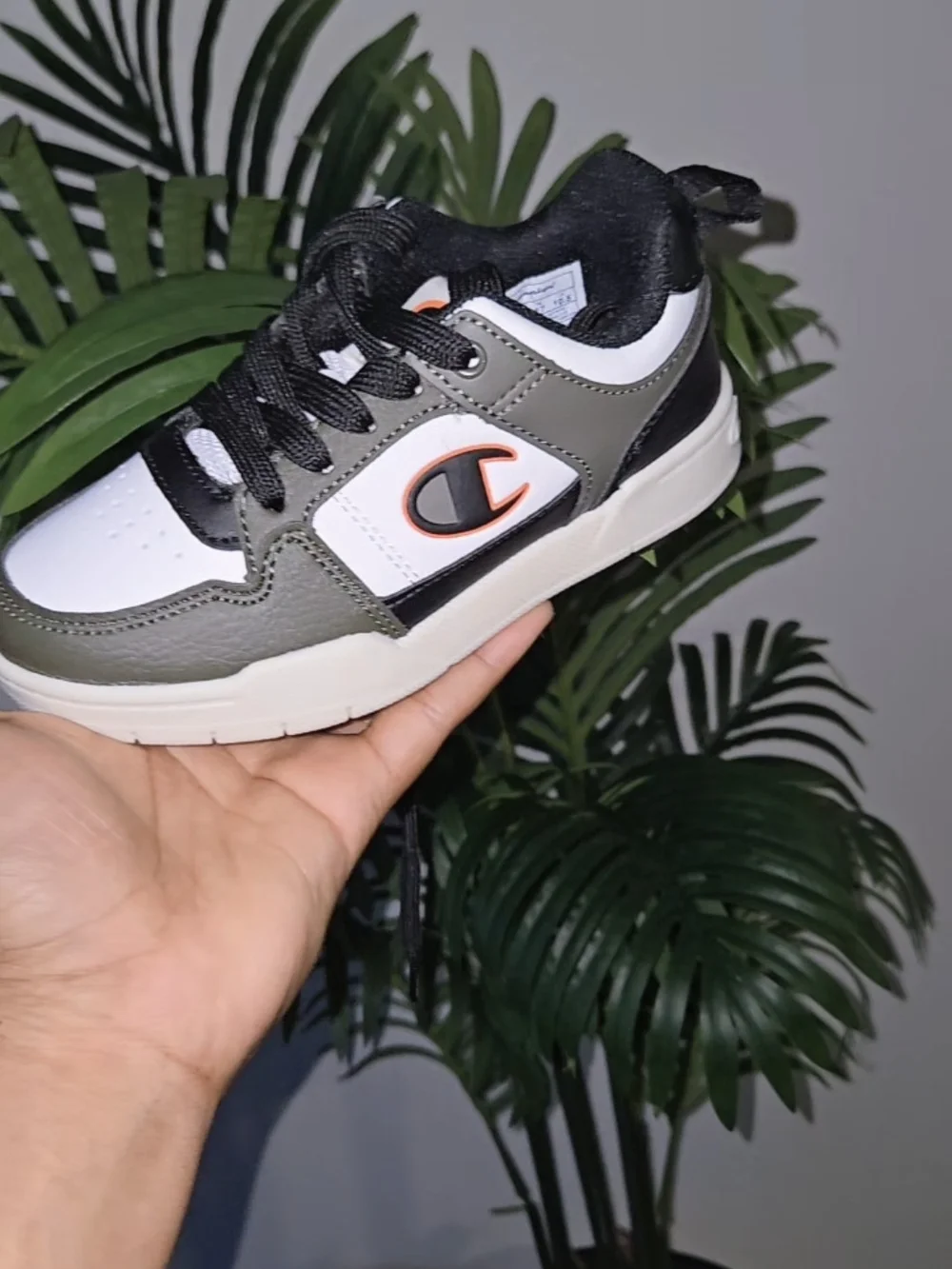 Champion Kids Sneakers - Olive, White & Black with Orange Logo